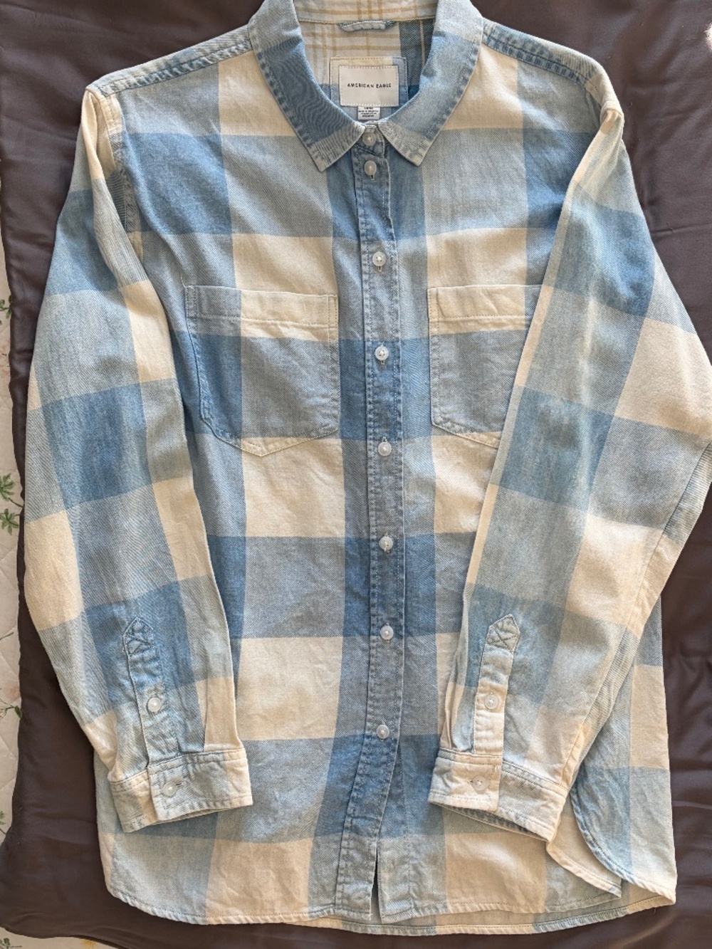 EUC American Eagle Women’s Oversized Flannel Button-Up Shirt Blue Plaid Small - Picture 6 of 10